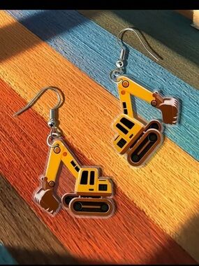 Yellow Excavator Dangle Earrings